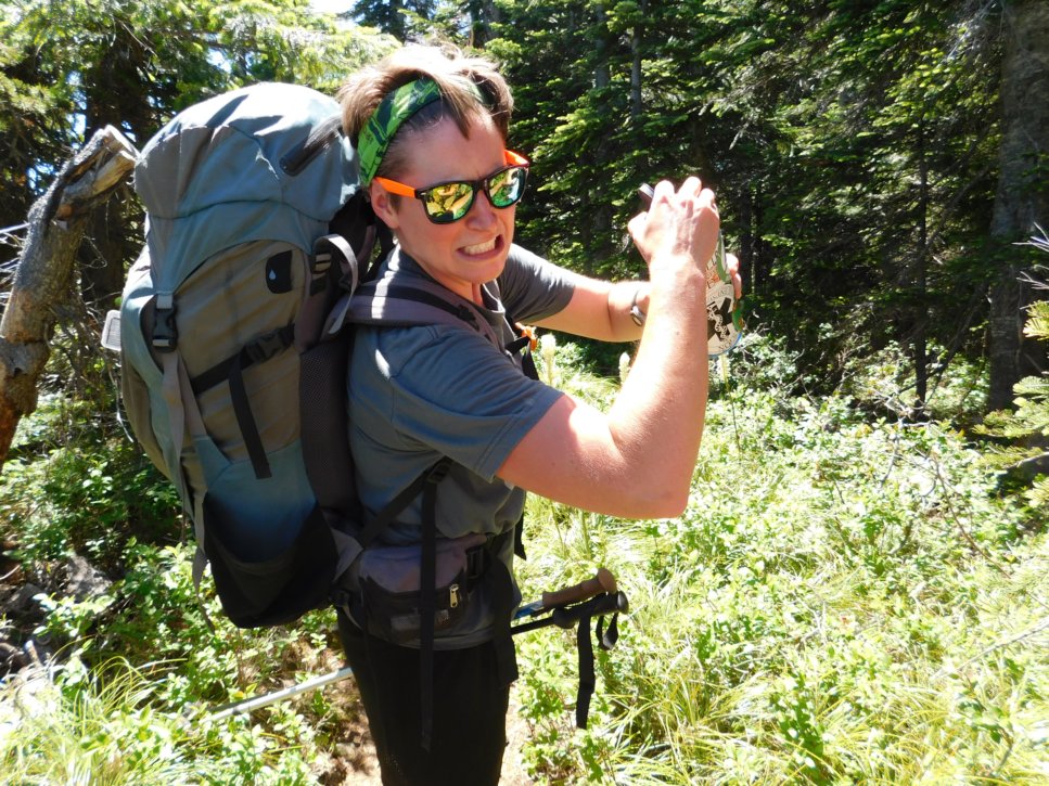 Ruby Buchholtz outdoors wearing a backpack